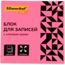 SILWERHOF Блок самоклеящийся бумажный Daily 76x76мм 100лист. 75г/м2 неон розовый