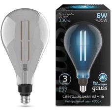GAUSS Лампа светодиодная Filament Vintage 6Вт цок.:E27 шар 220B св.свеч.бел.нейт. (упак.:1шт) (179802205)