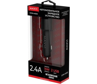 ЗАРЯДНЫЕ УСТРОЙСТВА В ПРИКУРИВАТЕЛЬ MAXVI CCM-M242 metallic black 2.4A, 2xUSB