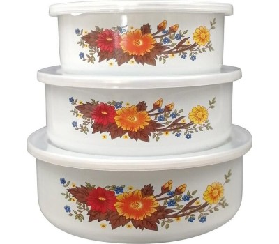 Набор Мисок MALLONY 3 эмалированных миски с крышками, FAMILIA, объемы: 600/850/1250 мл (008763)