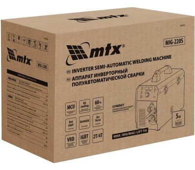 Сварочный аппарат MTX Аппарат инвертор. полуавтомат. cварки MIG-220S, 220A, ПВ 60%, катушка 5 кг 94304