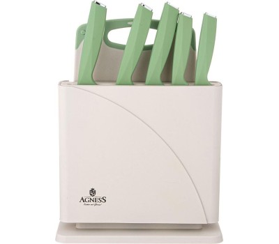 Набор ножей AGNESS 911-763 на пластиковой подставке + разделочная доска (7 предметов)