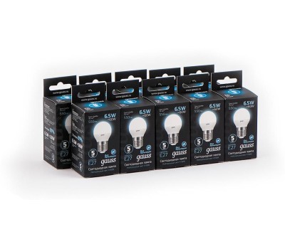Лампочка GAUSS Лампа LED E27, шар, 6.5Вт, 10 шт. [105102207]