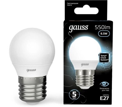 Лампочка GAUSS Лампа LED E27, шар, 6.5Вт, 10 шт. [105102207]