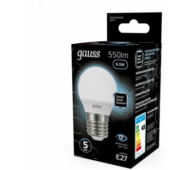 Лампочка GAUSS Лампа LED E27, шар, 6.5Вт, 10 шт. [105102207]