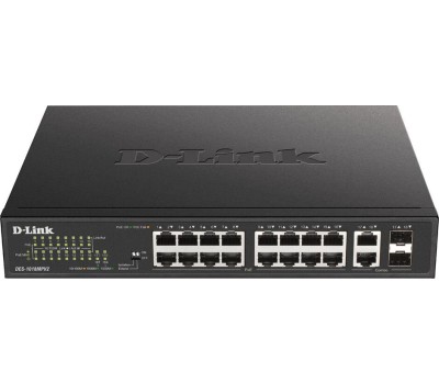 D-LINK SMB D-Link DES-1018MPV2/A1A Неуправляемый коммутатор с 16 портами 10/100Base-TX и 2 комбо-портами 100/1000Base-T/SFP (16 портов PoE 802.3af/at, PoE-бюджет 247 Вт, дальность до 250 м)