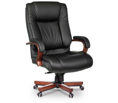 Кресло компьютерное БЮРОКРАТ Кресло руководителя T-9925WALNUT, кожа/искусственная кожа, до 200кг, механизм со смещенной осью, черный