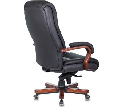 Кресло компьютерное БЮРОКРАТ Кресло руководителя T-9925WALNUT, кожа/искусственная кожа, до 200кг, механизм со смещенной осью, черный