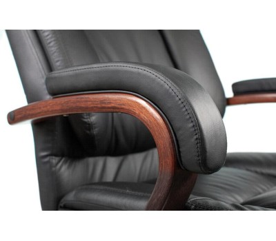 Кресло компьютерное БЮРОКРАТ Кресло руководителя T-9925WALNUT, кожа/искусственная кожа, до 200кг, механизм со смещенной осью, черный