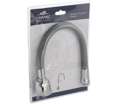 САНАКС - Излив к смесителю на кухню, ГИБКИЙ с большим двухрежимным аэратором, из нержавеющей стали, в силиконовой оболочке, С ГАЙКОЙ, цвет СЕРЫЙ. 10721