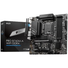 Материнская плата MSI Материнская плата PRO B760M-A WIFI DDR4 B760, LGA1700, 4*DDR4, 2*PCIEx16, 1*PCIEx1, 2*M.2, 1*TypeC, 2*USB3.2Gen2, 6*USB3.2Gen1, 6*USB2.0, 4*SATA3.0, 2.5G, 2*DP, 2*HDMI, M-ATX, RTL