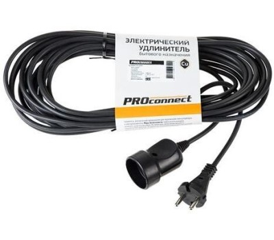 PROCONNECT Удлинитель силовой PROc-Uc, розеток 1шт, 2x0.75 кв.мм, 6A, 10м, ПВС, без катушки, черный [11-7114]