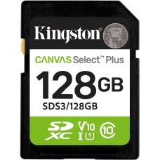 Карта памяти KINGSTON Карта памяти SDXC UHS-I U1 Canvas Select Plus 128 ГБ, 150 МБ/с, Class 10, SDS3/128GB, 1 шт., без адаптера