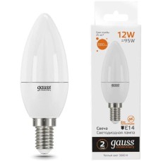 GAUSS Лампа светодиодная Elementary 12Вт цок.:E14 свеча 220B св.свеч.бел.теп. C37 (упак.:10шт) (33112)