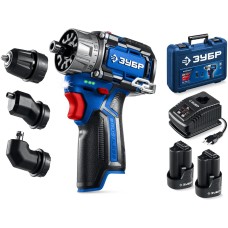 ЗУБР КОМБИ #3, 12 В, 45 Н·м, 2 АКБ тип Т7 (2 А·ч), модульная дрель-шуруповерт, BRUSHLESS, кейс, Профессионал (DB-125-22)