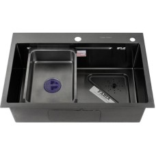 FABIA ПРОФИ - Мойка врезная 68х45 см, ГРАФИТ, толщина 3,0 х 0,9 мм, глубина 200 мм + большой УГЛОВОЙ сифон с переливом + корзина + врезка для дозатора 68453G