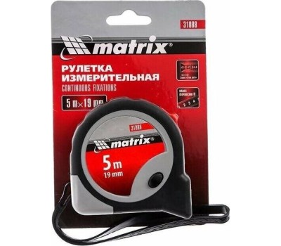 Рулетки MATRIX Рулетка Continuous fixation, 5 м х 19 мм, двухкомпонентный корпус, плавная фиксация 31088