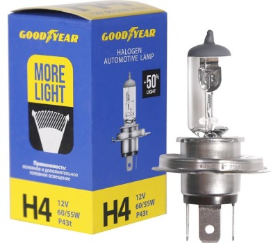 Лампа галогенная GOODYEAR GY014124 лампа галогенная автомобильная Н4 12V 60/55W P43t More Light