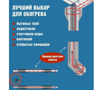REXANT Кабель греющий саморегулирующийся модель SRL 15MSR-PB, на трубу, 15м/225Вт
