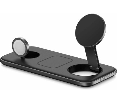 SATECHI Зарядное устройство 3-в-1 Qi2 Trio Wireless Charging Pad с вилками типа A/C/G. Цвет: черный