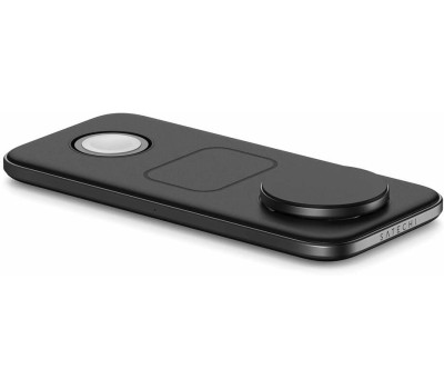 SATECHI Зарядное устройство 3-в-1 Qi2 Trio Wireless Charging Pad с вилками типа A/C/G. Цвет: черный