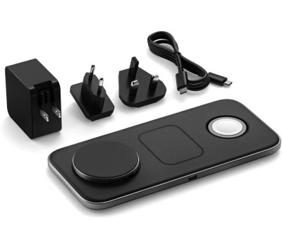 SATECHI Зарядное устройство 3-в-1 Qi2 Trio Wireless Charging Pad с вилками типа A/C/G. Цвет: черный
