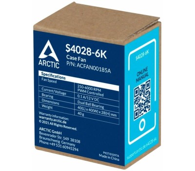 ARCTIC COOLING Вентилятор корпусной S4028-6K 250 - 6000 rpm Dual Ball Bearing 4-Pin Fan-Connector (ACFAN00185A)