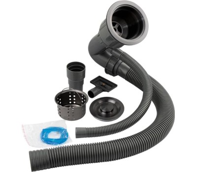 FABIA ПРОФИ - Мойка врезная 68х45 см, ГРАФИТ, толщина 3,0 х 0,9 мм, глубина 200 мм + большой УГЛОВОЙ сифон с переливом + корзина + врезка для дозатора 68453G