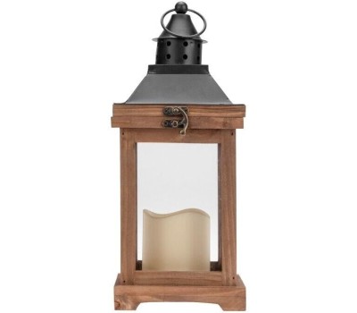 Гирлянда NEON-NIGHT (513-075) Декоративный фонарь со свечкой, корпус из дерева, размер 14х14х35cм, цвет теплый белый