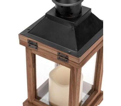 Гирлянда NEON-NIGHT (513-075) Декоративный фонарь со свечкой, корпус из дерева, размер 14х14х35cм, цвет теплый белый