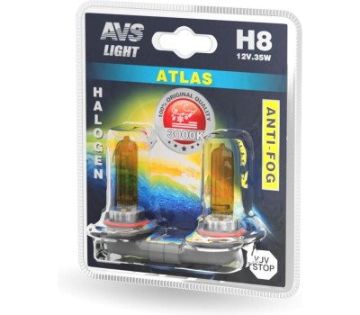 Лампа галогенная AVS /ATLAS ANTI-FOG/желтый H8.12V.35W.блистер 2шт
