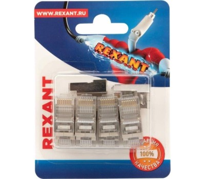 REXANT Разъем сетевой LAN на кабель екер 8Р8С (RJ-45), под обжим, в экране, 10шт.