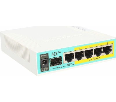 Роутер MIKROTIK Роутер hEX PoE lite, 4 LAN, 1xUSB, белый [rb750upr2]