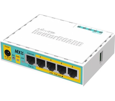 Роутер MIKROTIK Роутер hEX PoE lite, 4 LAN, 1xUSB, белый [rb750upr2]