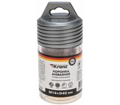 KRANZ Коронка алмазная профессиональная по керамограниту и железобетону М14, вакуумное спекание, 40мм, для УШМ