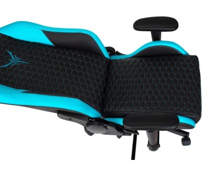 Кресло компьютерное игровое KNIGHT Кресло игровое Neon, экокожа, до 150кг, регулируемые 2D подлокотники, черный/голубой/голубой