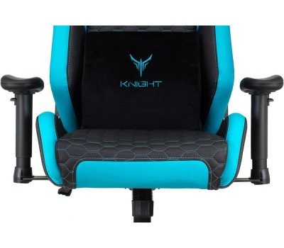 Кресло компьютерное игровое KNIGHT Кресло игровое Neon, экокожа, до 150кг, регулируемые 2D подлокотники, черный/голубой/голубой