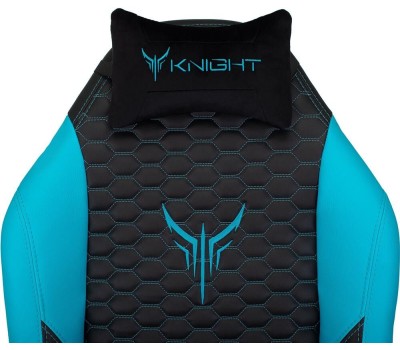 Кресло компьютерное игровое KNIGHT Кресло игровое Neon, экокожа, до 150кг, регулируемые 2D подлокотники, черный/голубой/голубой