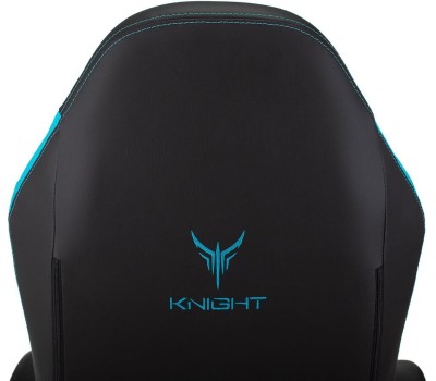 Кресло компьютерное игровое KNIGHT Кресло игровое Neon, экокожа, до 150кг, регулируемые 2D подлокотники, черный/голубой/голубой