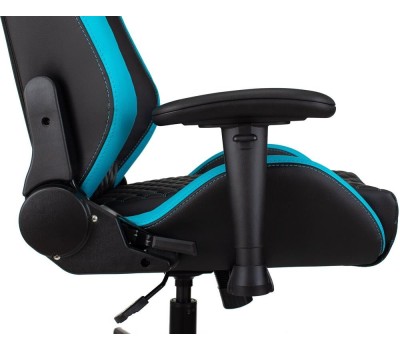 Кресло компьютерное игровое KNIGHT Кресло игровое Neon, экокожа, до 150кг, регулируемые 2D подлокотники, черный/голубой/голубой