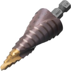 Сверло DENZEL Сверло ступенчатое, 6-8-10-12-14-16-18-20-22-24-26-28-30мм, Р6М5К5, 6-гр. хвостовик 723614