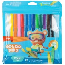 DELI Фломастеры EC161-12 Color Kids круг. конический пиш. наконечник Вентилируемый 12цв. пакет с европодвесом