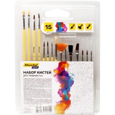 SILWERHOF Набор кистей Color (наб.15шт) пон.кр.№1,2,3,4,5/плос.№1/2, 1/4, 4/кр.№3,5/плоск.№1/2, 4, 8/синт.веер.№4