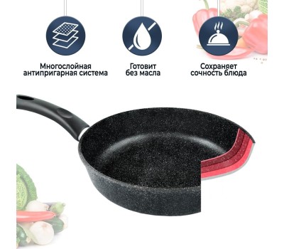 Сковорода НЕВА МЕТАЛЛ ПОСУДА L18126i а/пр литая 26см индукция Гранит 550000520
