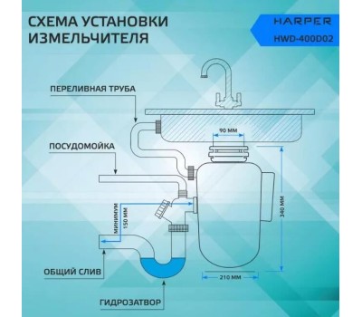 Измельчители пищевых отходов HARPER HWD-400D02 черный