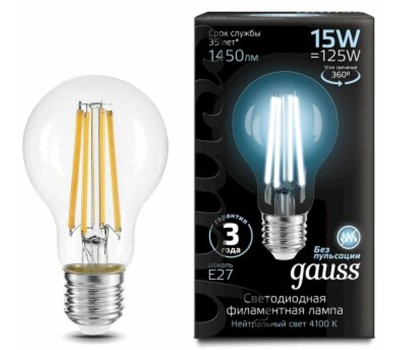 GAUSS Лампа светодиодная Filament 102902215 15Вт цок.:E27 груша 220B св.свеч.бел.нейт. (упак.:1шт)