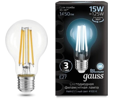 GAUSS Лампа светодиодная Filament 102902215 15Вт цок.:E27 груша 220B св.свеч.бел.нейт. (упак.:1шт)