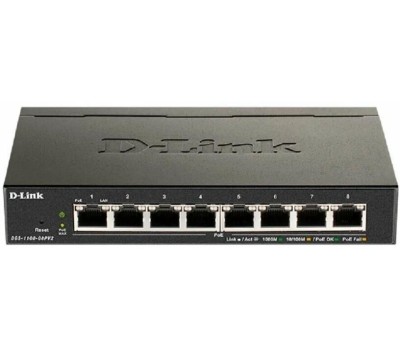D-Link DGS-1100-08PV2/A4A Настраиваемый L2 коммутатор с 8 портами 10/100/1000Base-T (8 портов PoE 802.3af/at, PoE-бюджет 64 Вт)