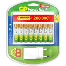 GP Аккумулятор + зарядное устройство PowerBank 270AAHC/CPBXL-2CR8 AA NiMH 2700mAh (8шт) блистер