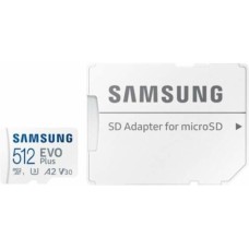 Карта памяти SAMSUNG Карта памяти microSDXC UHS-I EVO Plus 512 ГБ, 160 МБ/с, Class 10, MB-MC512SA, 1 шт., переходник SD